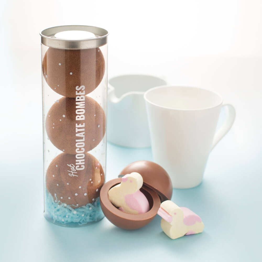 Spring Hot Chocolate Bombes with Marshmallow Ducks